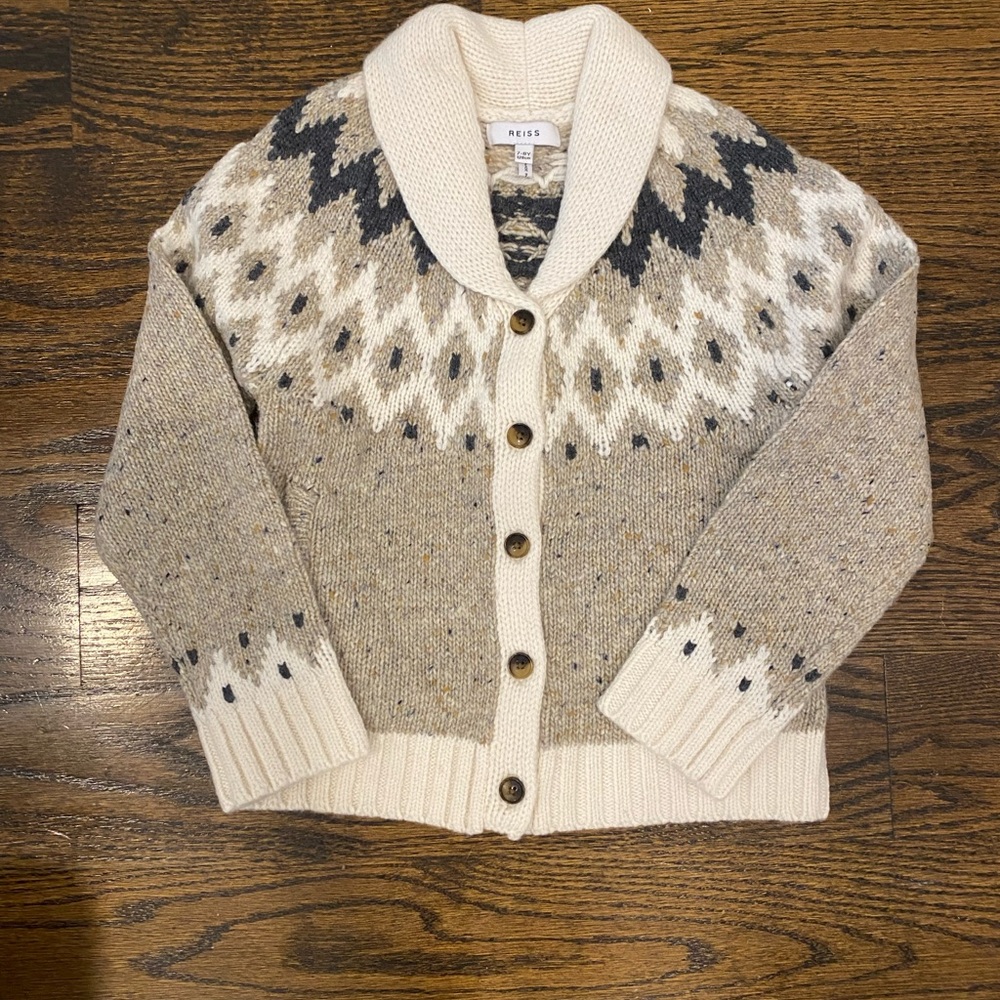 Reiss Cream and Black Patterned Cardigan
